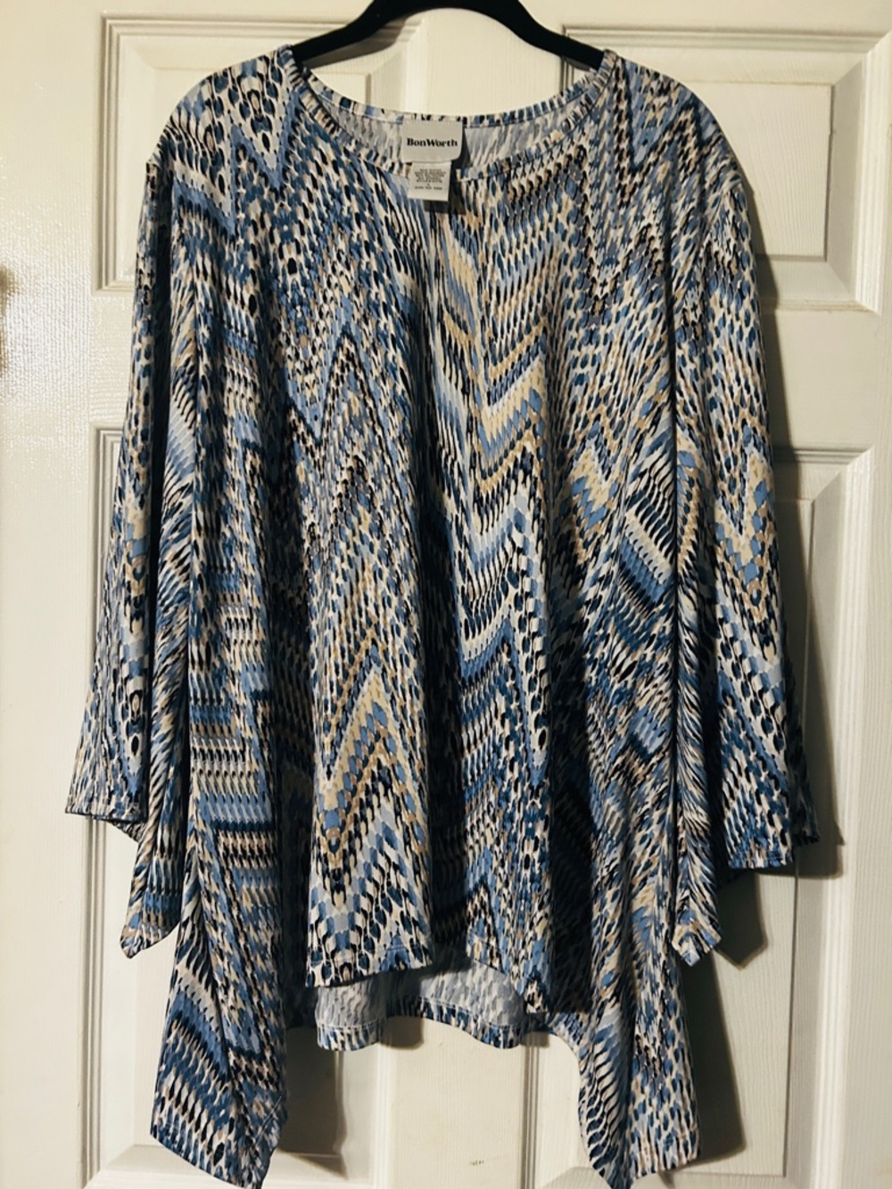 BonWorth Blue and Tan Abstract Printed Top